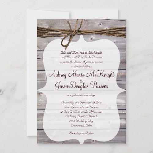 Rustic Country Barn Wood Twine Wedding Invitations