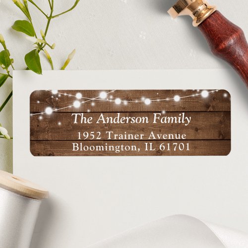 Rustic Country Barn Wood Twinkle Lights Address Label