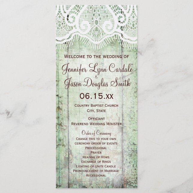 Rustic Country Barn Wood Vertical Wedding Programs (Front)