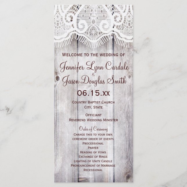 Rustic Country Barn Wood Vertical Wedding Programs (Front)