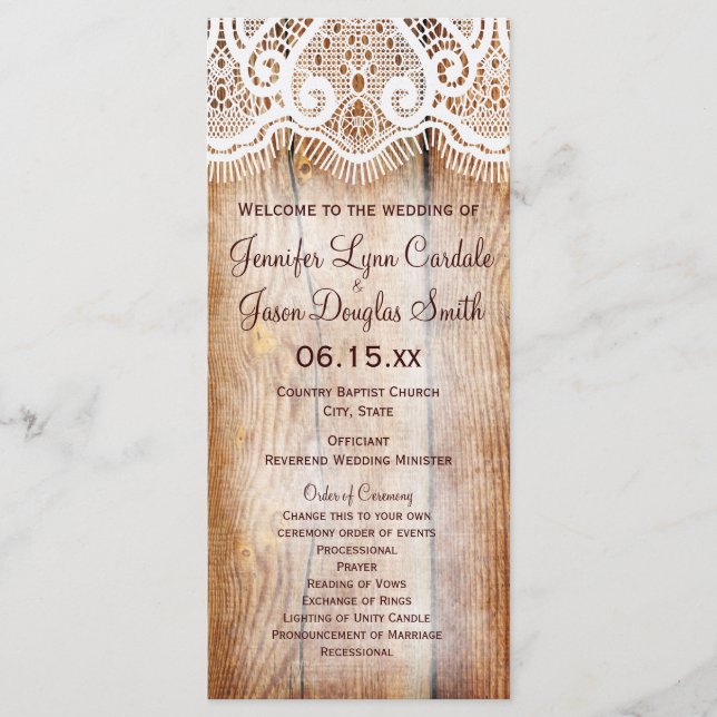 Rustic Country Barn Wood Vertical Wedding Programs (Front)