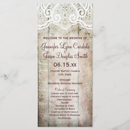 Rustic Country Barn Wood Vertical Wedding Programs Zazzle Com