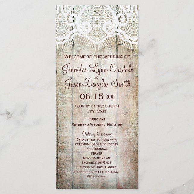 Rustic Country Barn Wood Vertical Wedding Programs (Front)