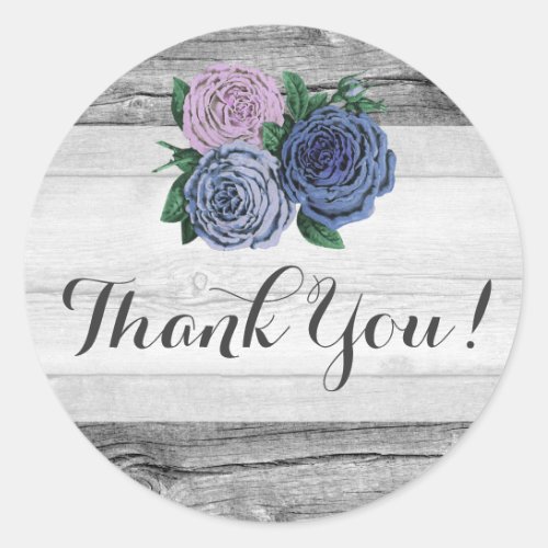 Rustic Country Barn Wood  Vintage Roses Thank You Classic Round Sticker