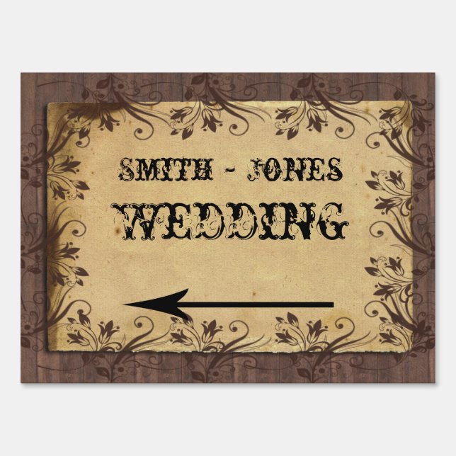 Rustic Country Barn Wood Wedding Direction Sign (Front)