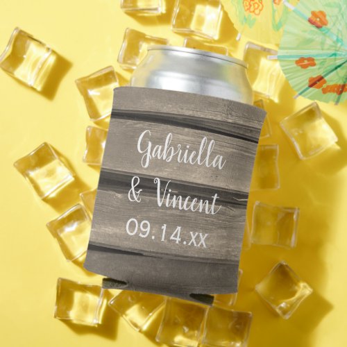 Rustic Country Barn Wood Wedding Favor Can Cooler