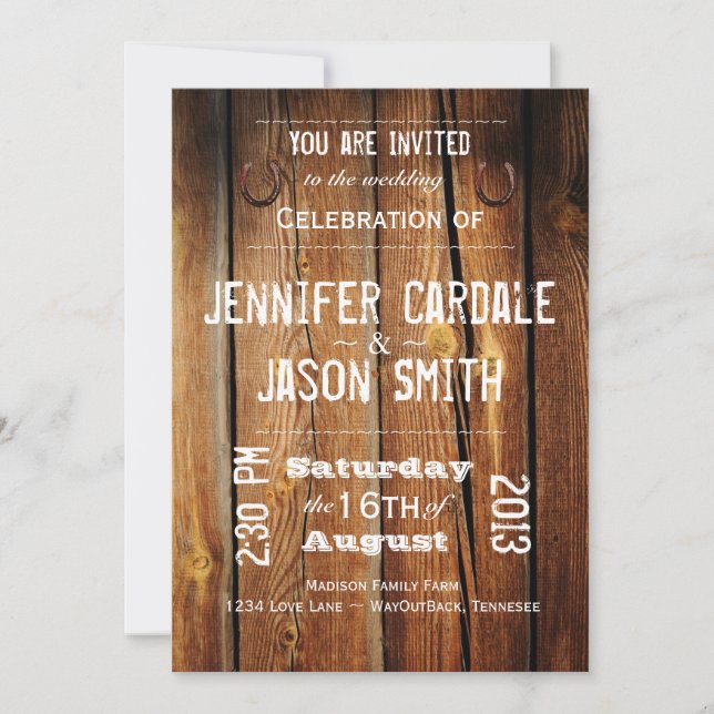 Rustic Country Barn Wood Wedding Invitations (Front)