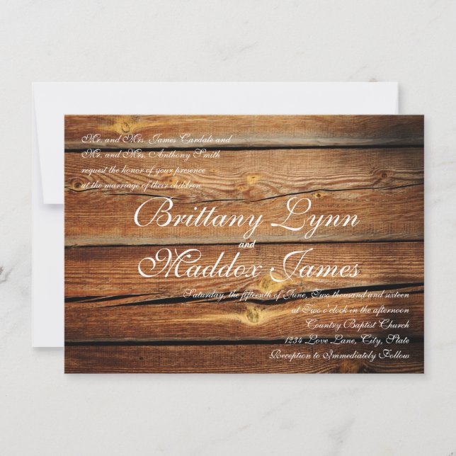 Rustic Country Barn Wood Wedding Invitations (Front)