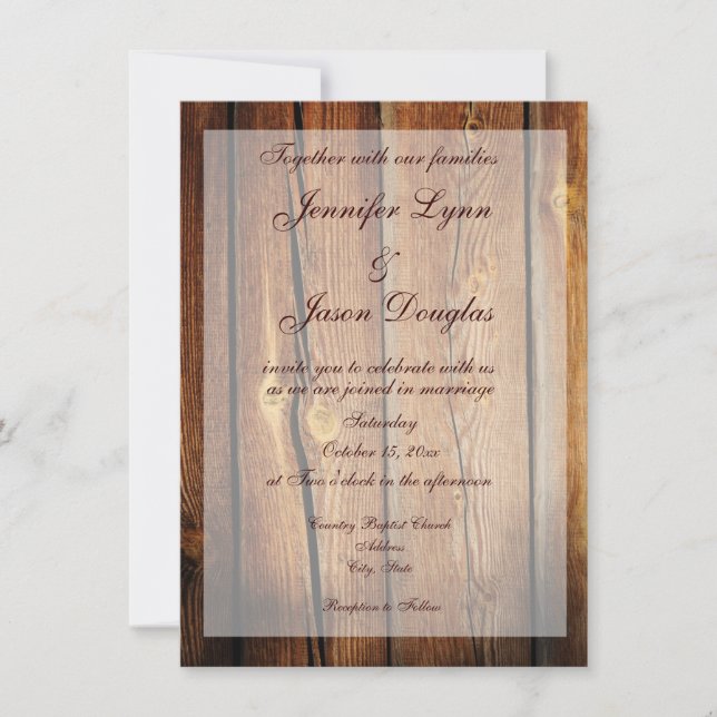 Rustic Country Barn Wood Wedding Invitations (Front)