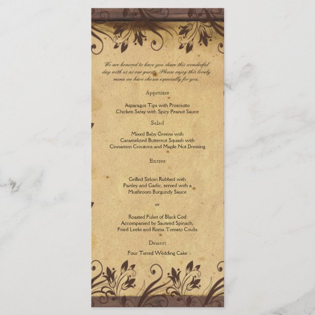 Rustic Country Barn Wood Wedding Menu (Front)