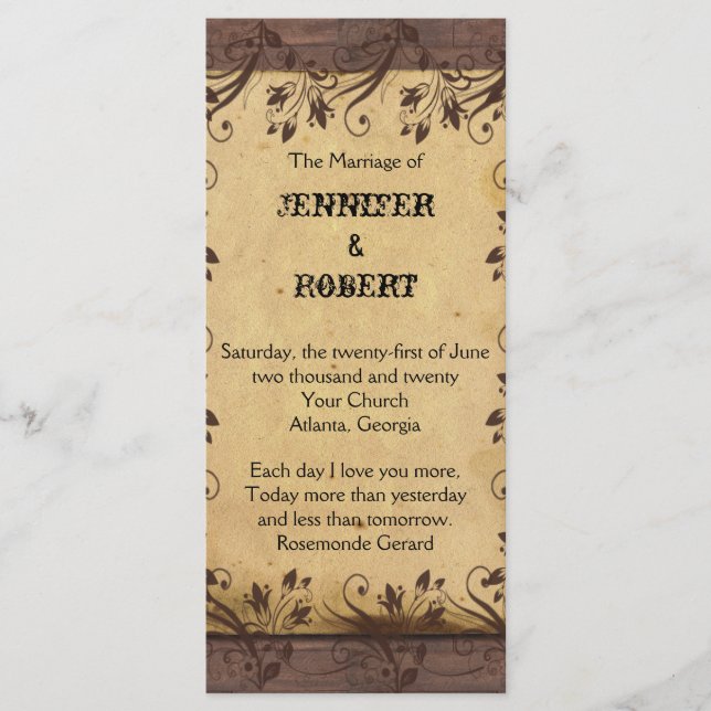 Rustic Country Barn Wood Wedding Program (Front)