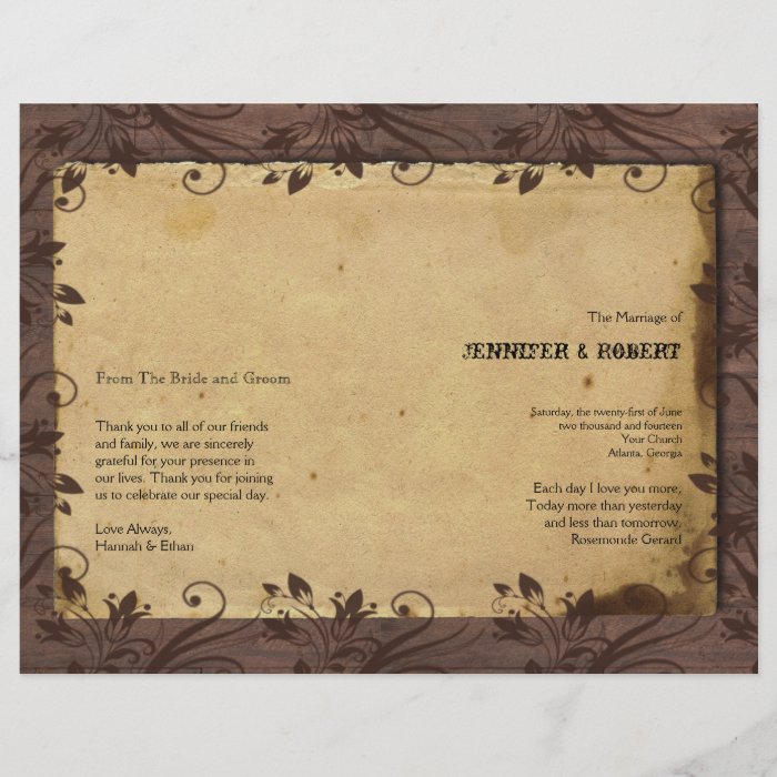 Rustic Country Barn Wood Wedding Program Flyers