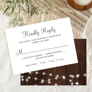 Rustic country barn wood wedding RSVP card