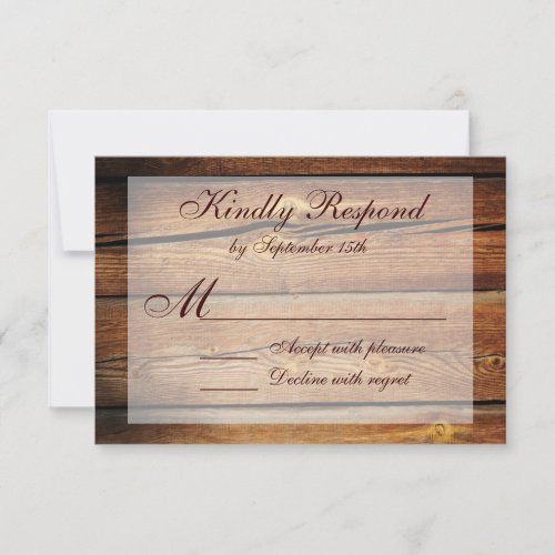Rustic Country Barn Wood Wedding RSVP Cards