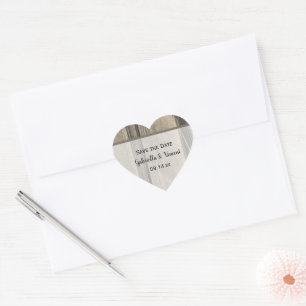 Rustic Country Barn Wood Wedding Save the Date Heart Sticker