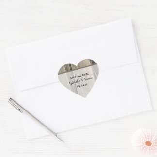 Rustic Country Barn Wood Wedding Save the Date Heart Sticker