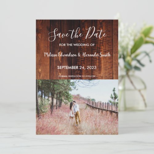 Rustic country barn wood wedding Save the Date Invitation