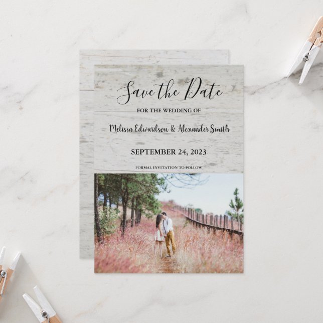 Rustic country barn wood wedding Save the Date Invitation (Front/Back In Situ)