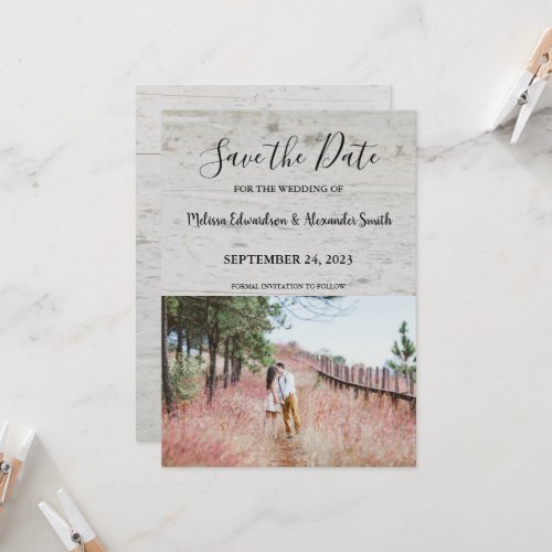 Rustic country barn wood wedding Save the Date Invitation