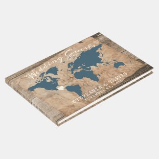Rustic Country Barn Wood World Map Travel Themed Guest Book