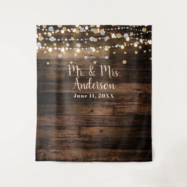 Rustic Country Barn Wooden Lights & Confetti Tapestry (Front)