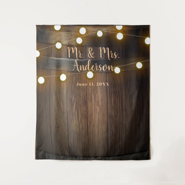 Rustic Country Barn Wooden Wine Barrel & Lights Tapestry (Front)
