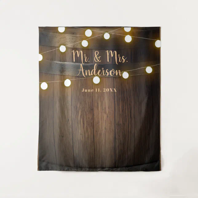 Rustic Country Barn Wooden Wine Barrel & Lights Tapestry | Zazzle