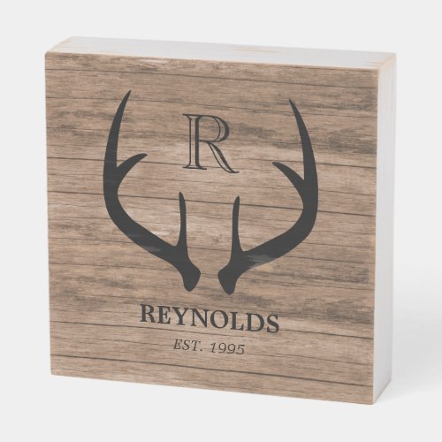Rustic Country Barnwood Antlers Family Name Wooden Box Sign