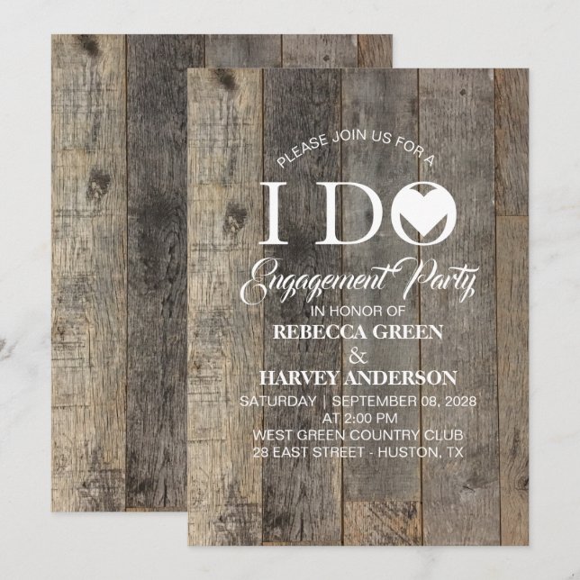 rustic country barnwood I DO Engagement party Invitation (Front/Back)