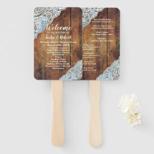 rustic country barnwood lace wedding programs hand fan