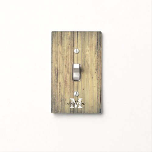 Rustic Country Beach Wash Wood Monogram Name  Light Switch Cover
