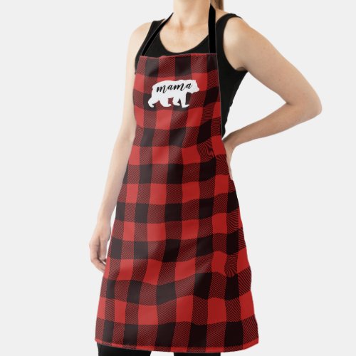 Rustic Country Bear Mama Red  Black Plaid Apron