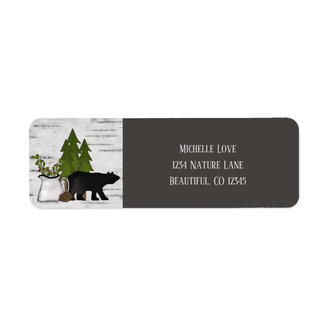 Rustic Country Bear on Birch Bark Address Label (Front)