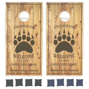 Rustic Country Bear Paw Family Welcome Vacation Cornhole Set