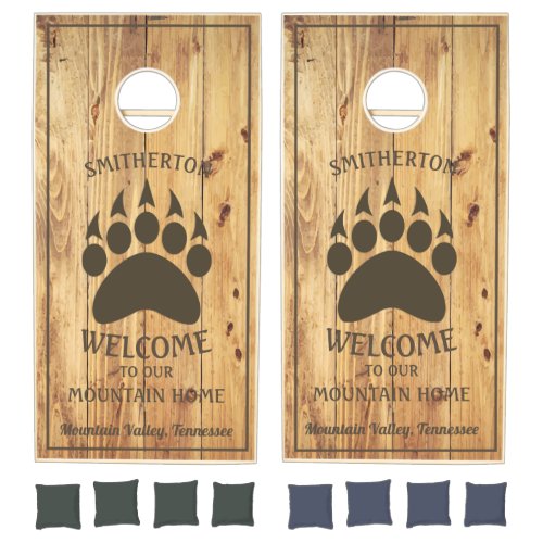 Rustic Country Bear Paw Family Welcome Vacation Cornhole Set