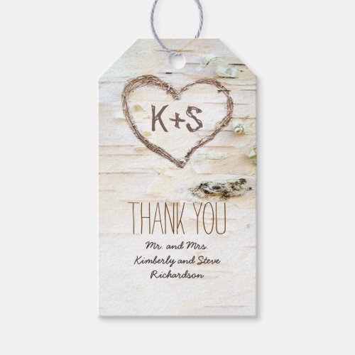 Rustic Country Birch Bark Heart Wedding Gift Tags