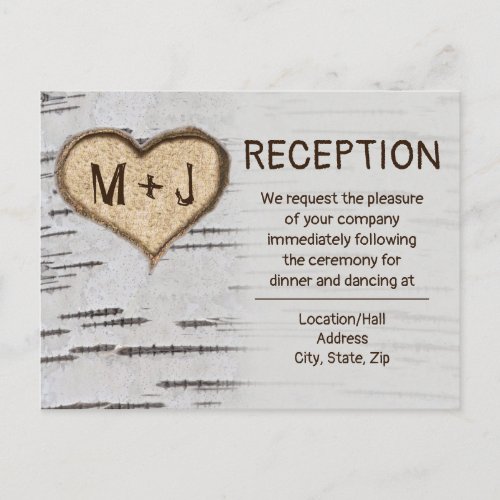 Rustic Country Birch Heart initials reception Postcard