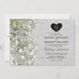 Rustic Country Birch Tree Baby's Breath Wedding Invitation