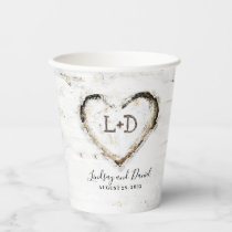 Rustic Country Birch Tree Bark Love Heart Romantic Paper Cups
