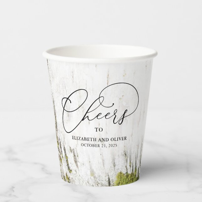 Rustic Country Birch Tree Bark Texture Cheers Paper Cups (Front)
