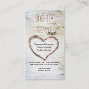 Rustic Country Birch Tree Heart Carving Business Card
