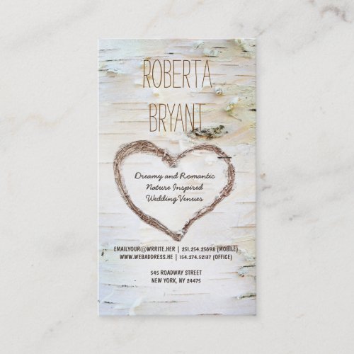 Rustic Country Birch Tree Heart Carving Business Card