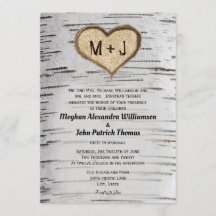 Rustic Country Birch Tree Initials Heart Wedding