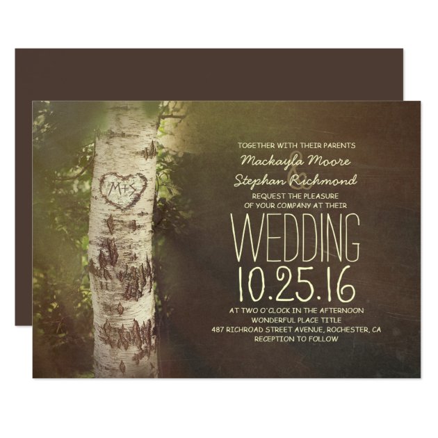 Rustic Country Birch Tree Wedding Invitations