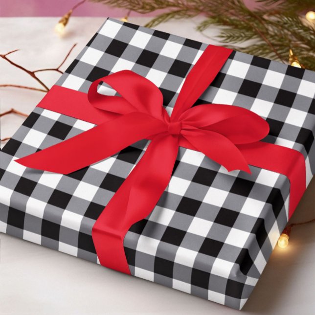 Rustic Country Black and White Plaid Christmas Wrapping Paper (Creator Uploaded)