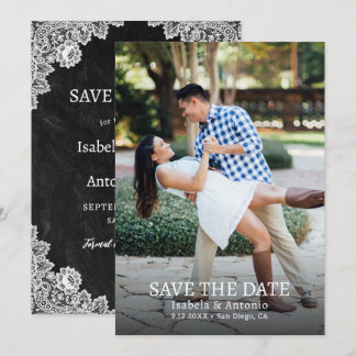 Rustic Country Black Chalkboard Lace Wedding Photo Save The Date