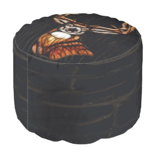 Rustic Country Black Dark Faux Cracked Wood Deer Pouf