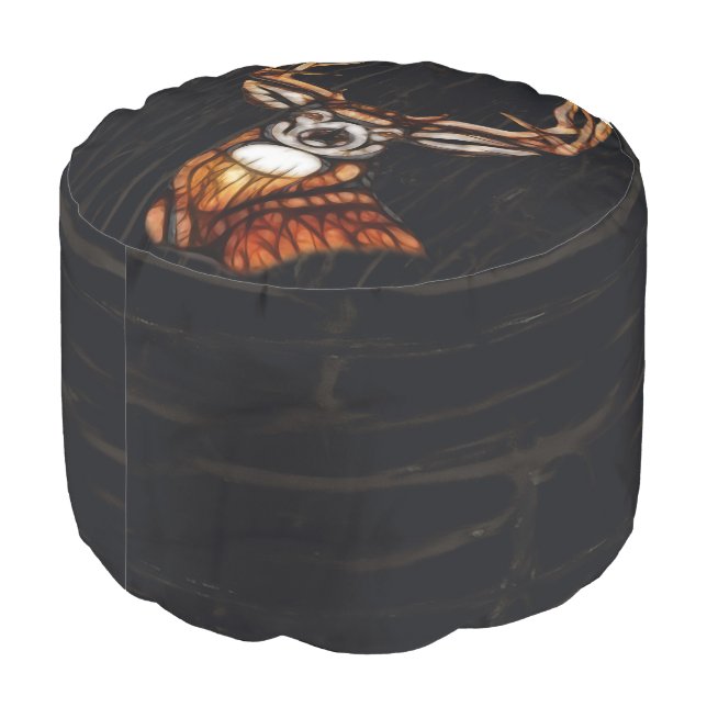 Rustic Country Black Dark Faux Cracked Wood Deer Pouf (Angled Back)