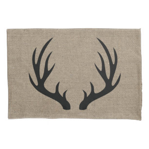 Rustic Country Black Deer Antlers Faux Burlap Pillow Case