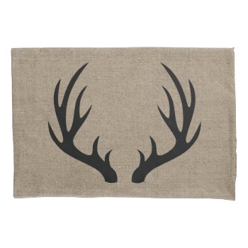 Rustic Country Black Deer Antlers Faux Burlap Pillow Case by GrudaHomeDecor at Zazzle